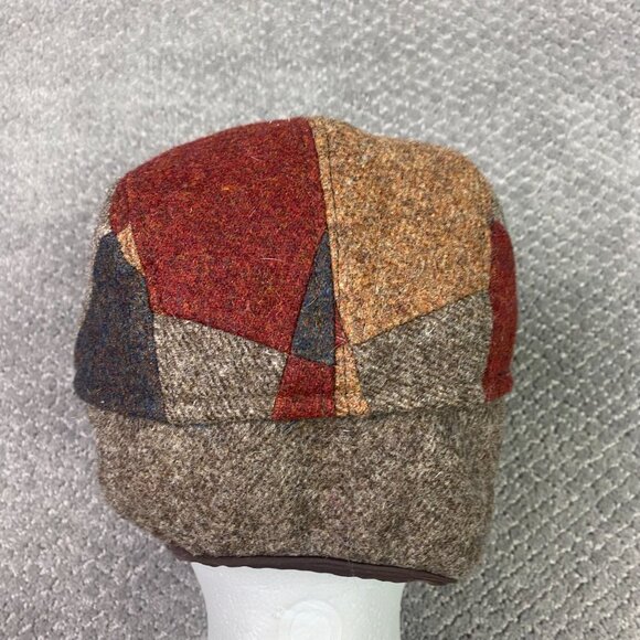 Magill Italy Patchwork Wool Tweed Flat Cap Newsboy Cabbie Hat Medium Ear Flaps - Picture 4 of 10